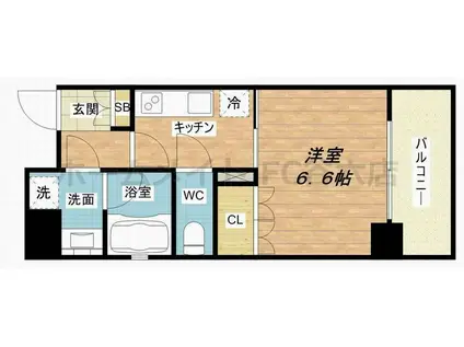 リーガル靭公園南II(1K/4階)の間取り写真