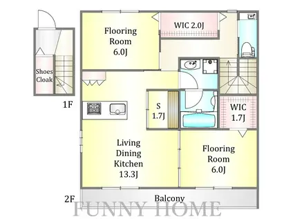 玉川野毛パークサイドハウスA(2SLDK/2階)の間取り写真