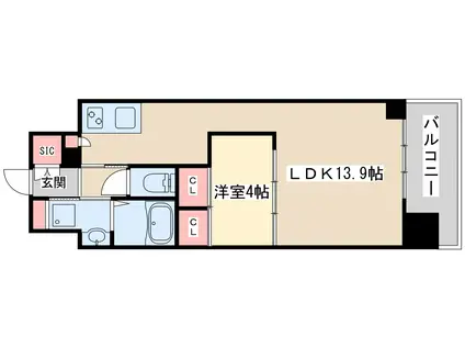 プレジオ新大阪EURO(1LDK/8階)の間取り写真