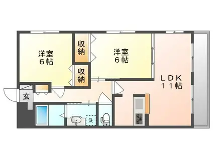 カサブランカ奥田(2LDK/3階)の間取り写真