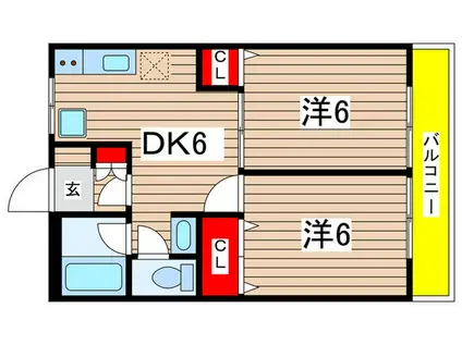 菊川ハイム(2DK/6階)の間取り写真