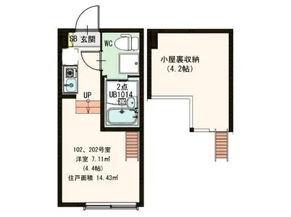 PRENDREII(1K/1階)の間取り写真