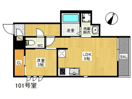 GRANDTIC PARK SIDE 大橋(1LDK/1階)の間取り写真