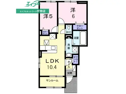 サンハイツ宮前B(2LDK/1階)の間取り写真