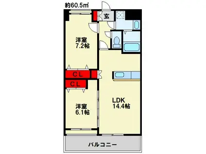 ファミール守恒(2LDK/3階)の間取り写真