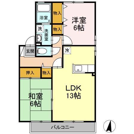 サンロイヤルB棟(2LDK/2階)の間取り写真