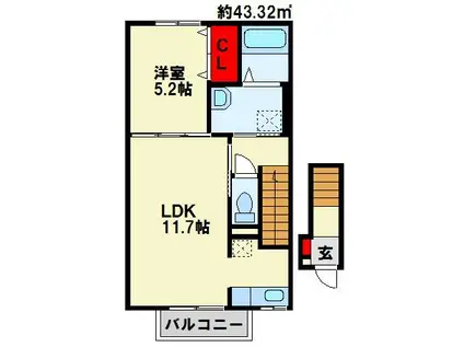 グレイスパラッツォII(1LDK/2階)の間取り写真