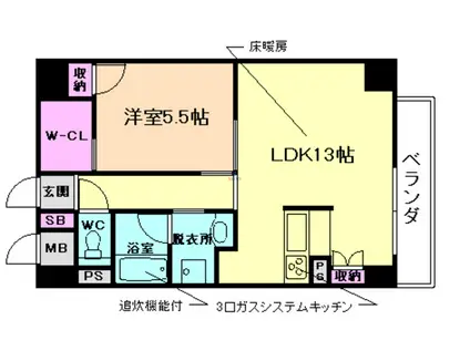 ツインコート福島(1LDK/6階)の間取り写真