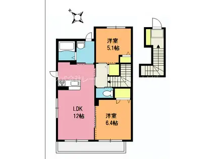 グリーンハイム伊奈(2LDK/2階)の間取り写真