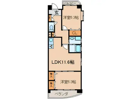 プライムステージ平安通(2LDK/6階)の間取り写真