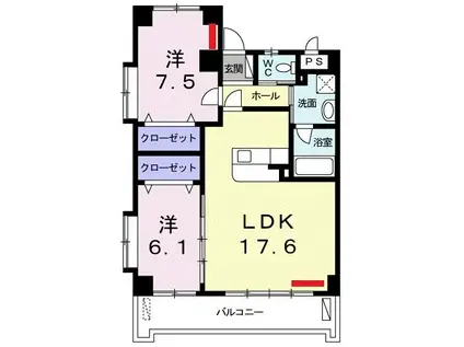 千代S GARDEN(2LDK/3階)の間取り写真