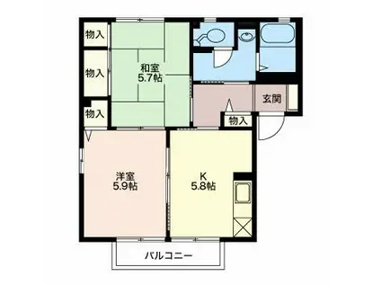 ルミエールひがの(2K/1階)の間取り写真