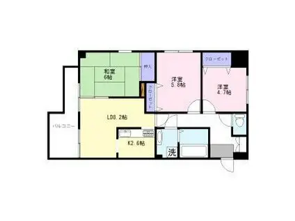 サンポワール宇都宮(3LDK/6階)の間取り写真