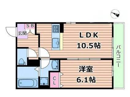 ファーストフィオーレ吹田ウインズテラス(1DK/2階)の間取り写真