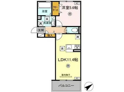 WM新八代 B棟(1LDK/1階)の間取り写真