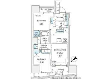 ミレアコート銀座プレミア(2LDK/2階)の間取り写真