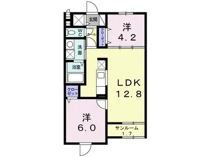 リバーサイドヒル(2LDK/1階)の間取り写真