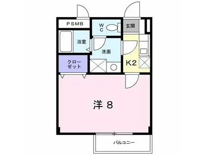 ボヌールII(1K/2階)の間取り写真