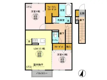 コーポファミーユM・N・O(2LDK/2階)の間取り写真