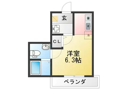 ヴィラディアス横浜III(ワンルーム/2階)の間取り写真