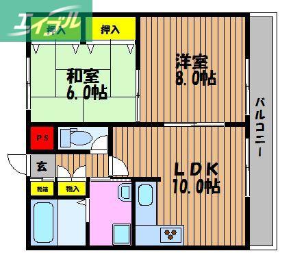 メゾンタイショウ3(2LDK/2階)の間取り写真