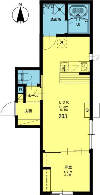 カーサ川崎(1LDK/2階)の間取り写真