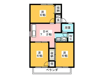 セジュール友瀬 B棟(3DK/2階)の間取り写真