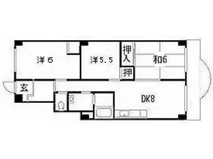 勝栄ハイツB棟(3DK/3階)の間取り写真