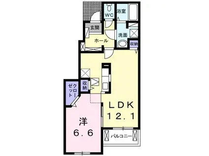 カレントA(1LDK/1階)の間取り写真
