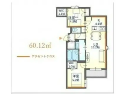 内代レジデンスノース(2LDK/4階)の間取り写真