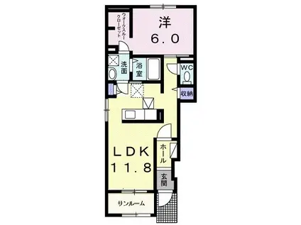 ソレイル ヒル(1LDK/1階)の間取り写真