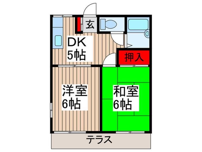 グランハイム松岡(2DK/1階)の間取り写真