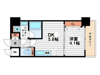 スプランディッド安土町(1DK/14階)の間取り写真