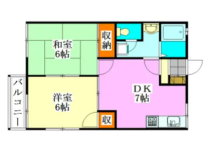 ガーデンハイツ海老原(2DK/2階)の間取り写真