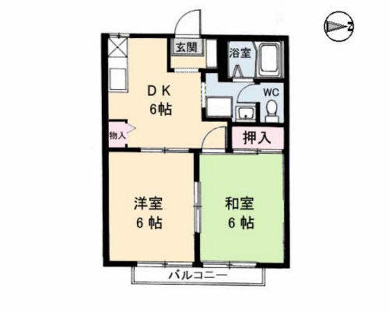 レジデンス百間川(2DK/2階)の間取り写真