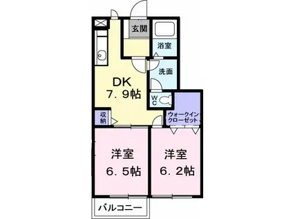 コスモハイツC(2DK/1階)の間取り写真