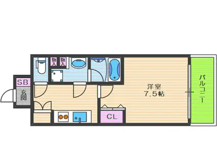 ミヤレジデンス西天満(1K/2階)の間取り写真