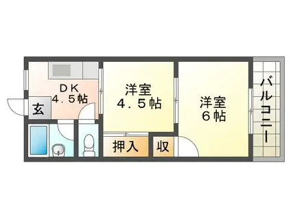 サンハイツ福田(2DK/4階)の間取り写真