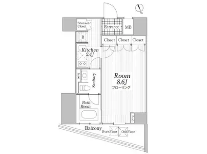 コートヒルズ広尾南(1K/14階)の間取り写真