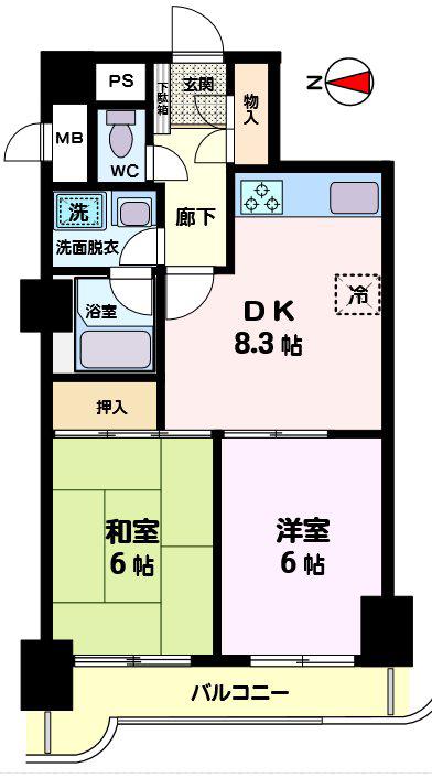 浦和仲町スカイマンション(2DK/4階)の間取り写真