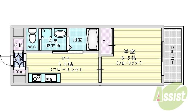 アールエスフラッツ(1DK/4階)の間取り写真