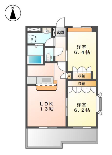 グランディール(2LDK/2階)の間取り写真