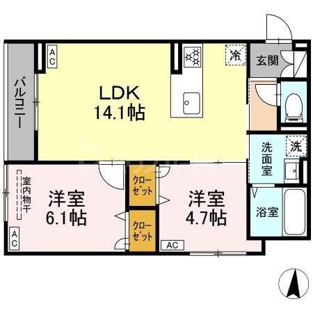 セレスティア柴又V(2LDK/2階)の間取り写真