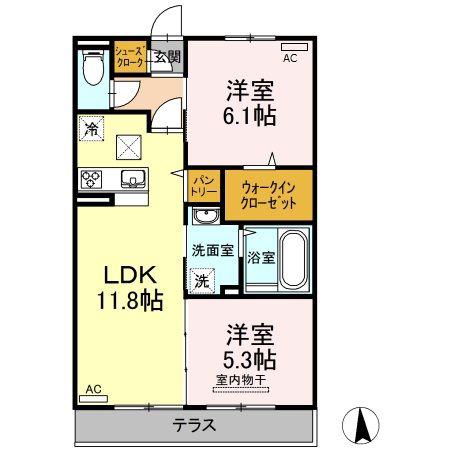 メゾンドソレイユ(2LDK/1階)の間取り写真