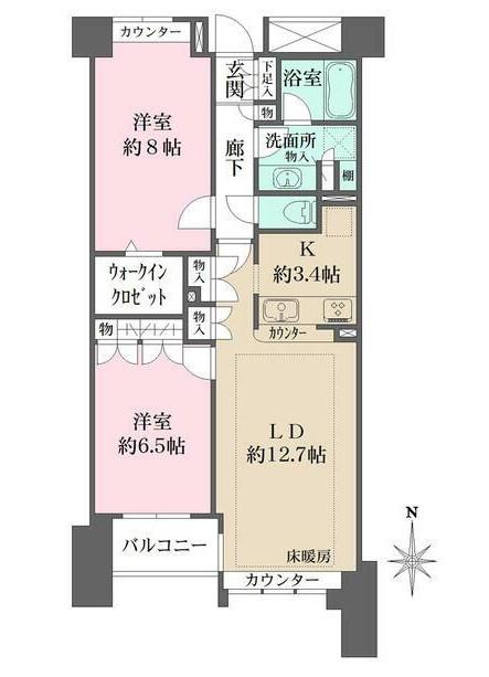 本郷真砂パークハウス弐番館(2LDK/8階)の間取り写真