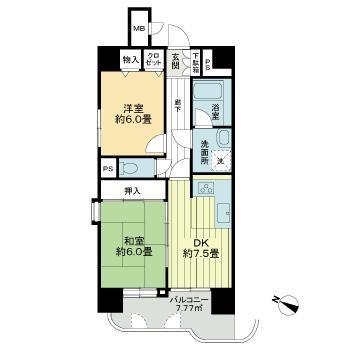 ライオンズマンション一番町(2DK/12階)の間取り写真