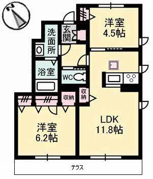 ラフィネ A棟(2LDK/1階)の間取り写真