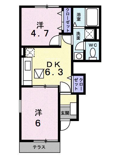 セントポーンズB(2DK/1階)の間取り写真