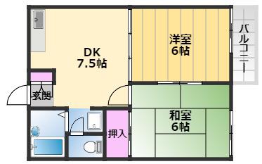 モアクレスト和気A棟(2DK/2階)の間取り写真