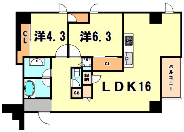 新神戸アパートメント(2LDK/8階)の間取り写真